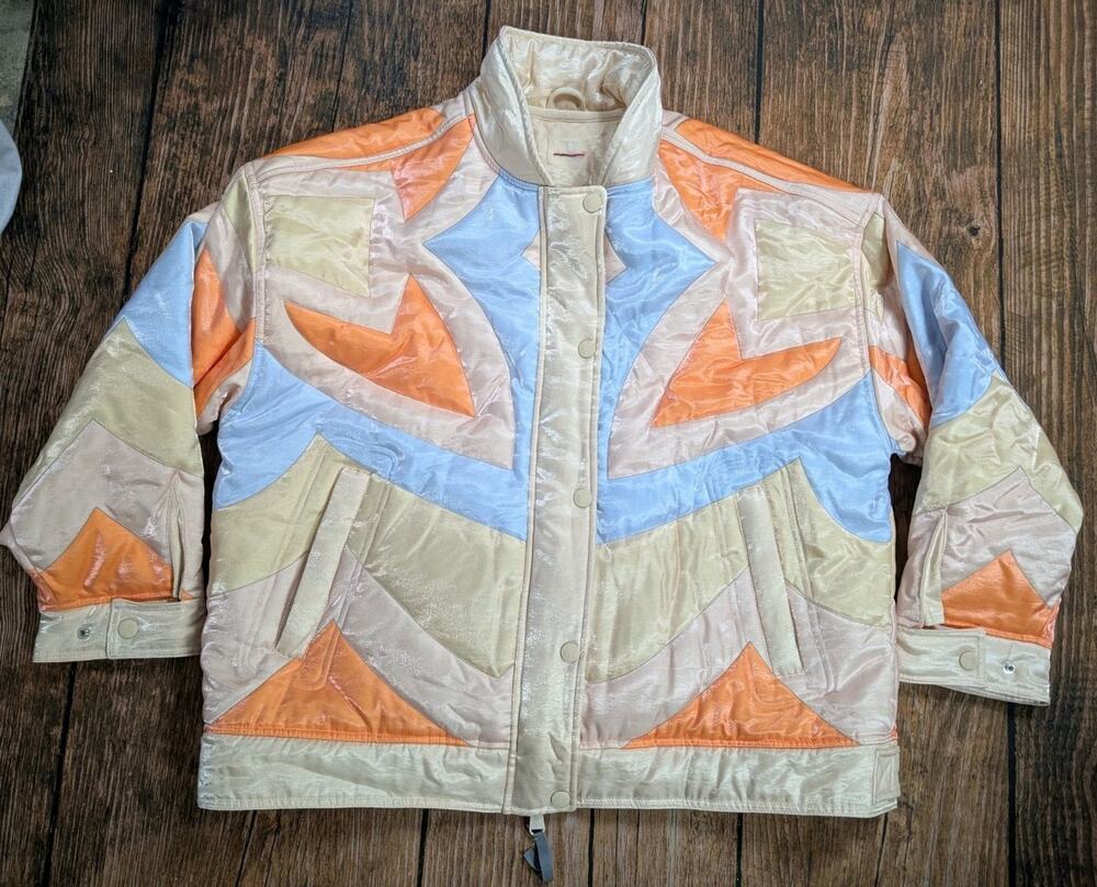 Women's Free People Shine On Puffer Jacket Size M Retro Geometric Coat